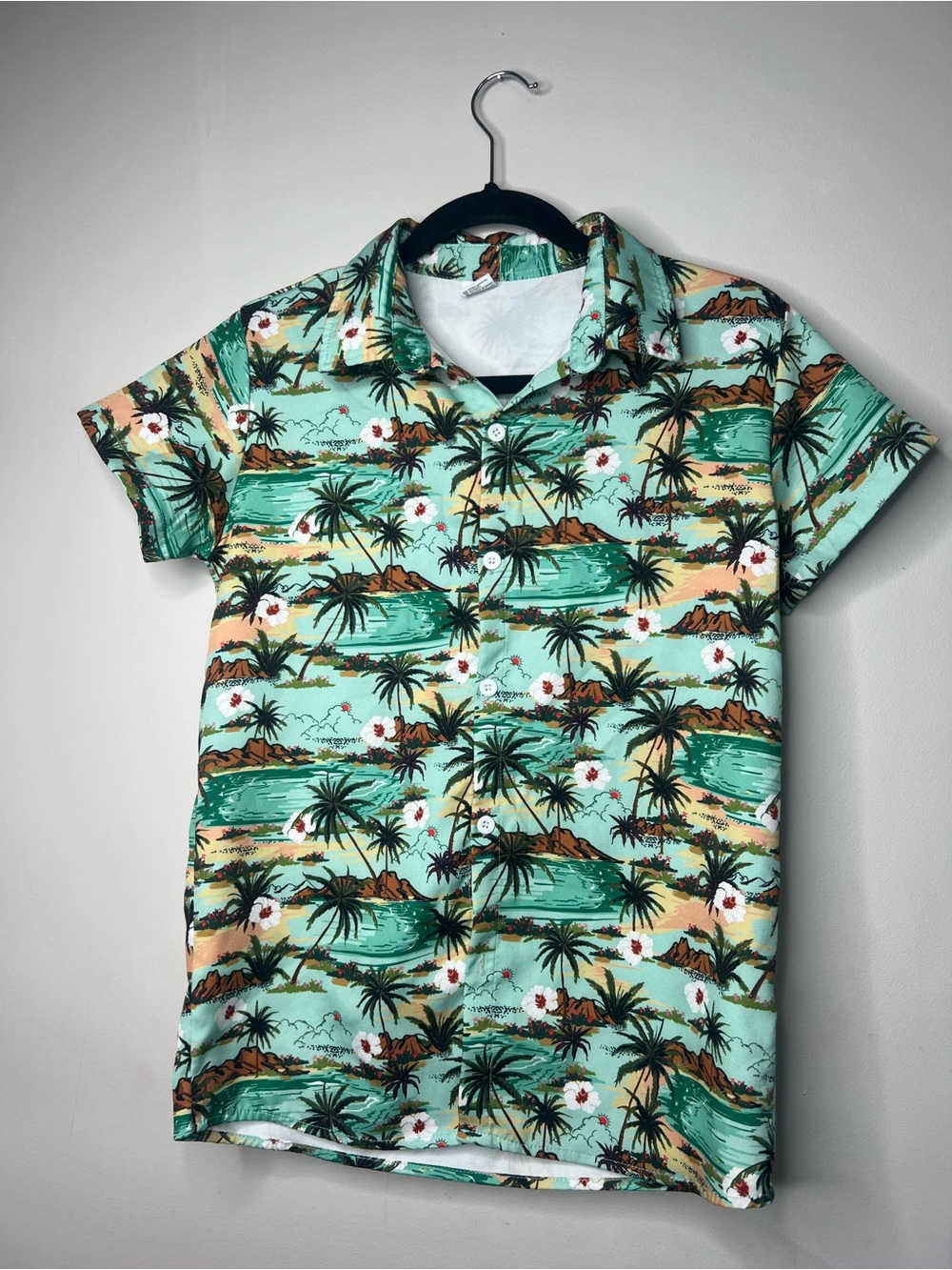 Boy's Tropical Print Short-Sleeve Shirt - Mint Green- Hawaiian Shirt- Funnycokid
